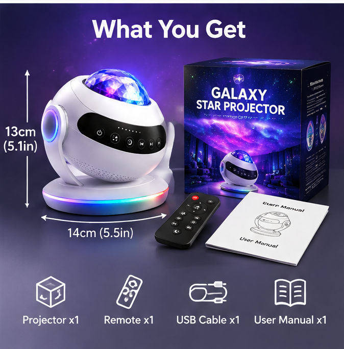 πππ¨π²π§ππ Galaxy Star Projector - 180Β° Adjustable Night Light with 8 Nebula Colors & Remote Control