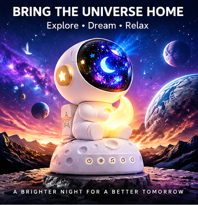 🌌 𝐓𝐨𝐲𝐧𝐞𝐜𝐝 Smart Astronaut Star Projector – Music Soothing Galaxy Light with 6 Film Themes & Timer for Kids, Bedroom & Holiday Gift
