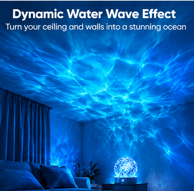 🌊 𝐓𝐨𝐲𝐧𝐞𝐜𝐝 Ocean Wave Projector Lamp | 16 Colors Crystal Water Ripple Night Light with Remote Control ✨ Dynamic Ambient Lighting for Bedroom, Living Room & Gaming Room