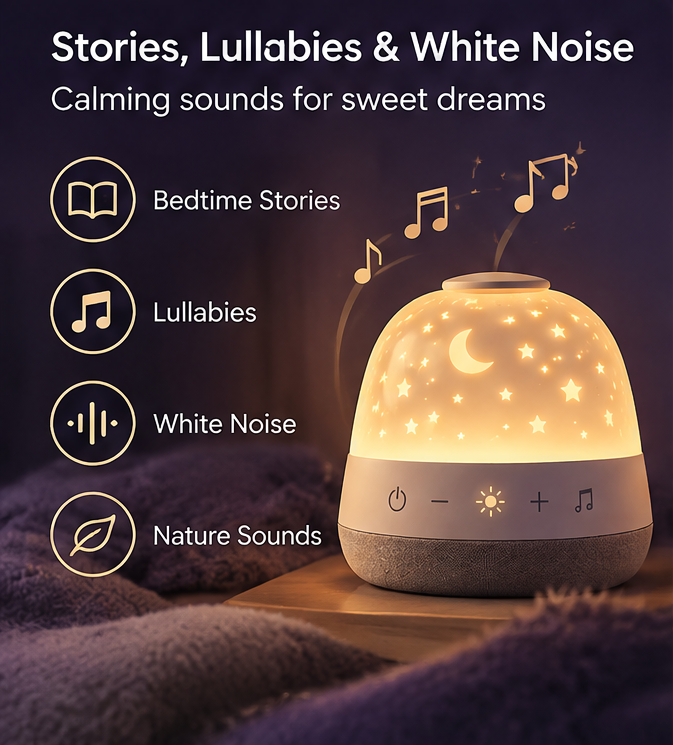 🌙 𝐓𝐨𝐲𝐧𝐞𝐜𝐝® 6-in-1 Kids Sleep Companion – Starry Sky Projector with White Noise, Lullabies & Sleep Timer